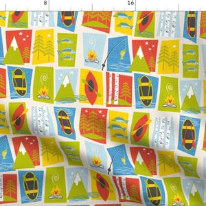 Camping and Canoes Fabric - Lake Life By Kimblissdesign - Bright midcentury Modern Retro Woodland Cotton Fabric By The Yard With Spoonflower