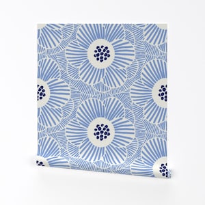 Blue Camellia Removable Peel and Stick Wallpaper - Floral Modern Abstract Camellia - Wall Art Wall Decor - Overlapping Camellia by vivdesign
