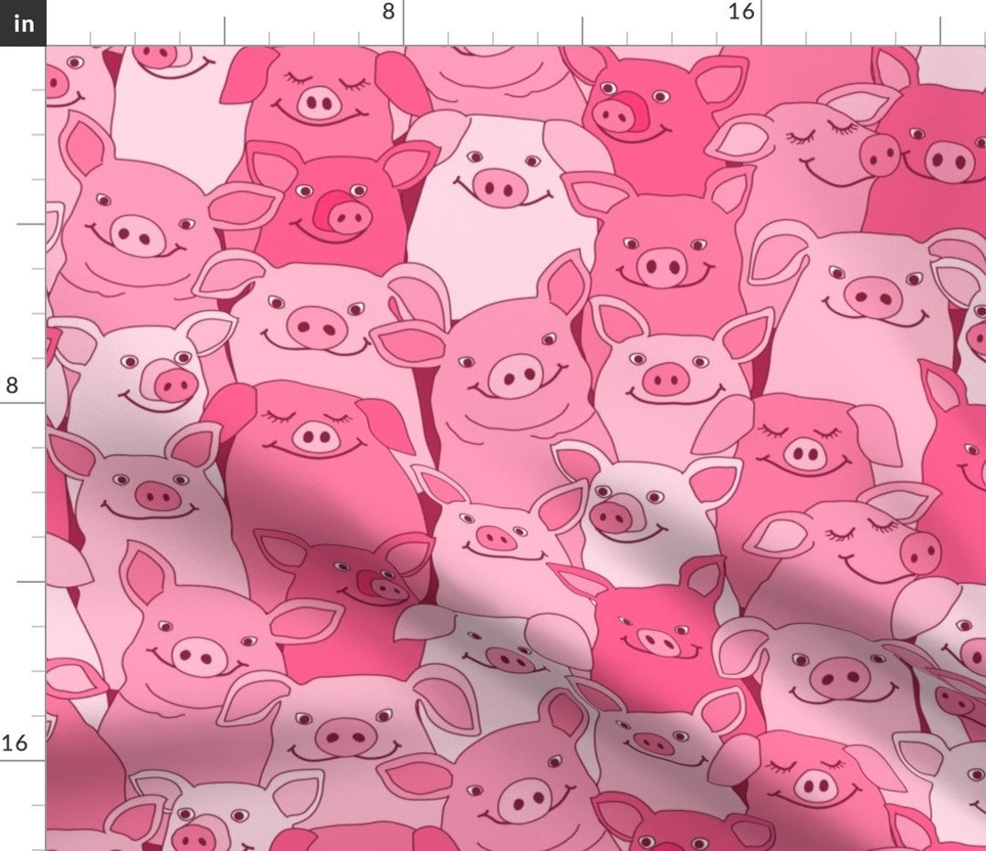 Cute Pigs Fabric Pink Pigs by Cressida_carr Farm Animals Cartoon Kids Barnyard Animals Whimsical