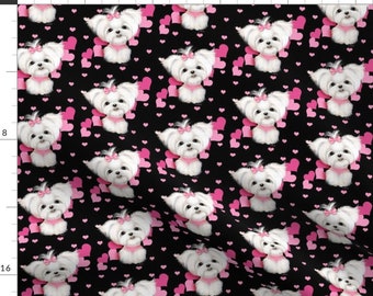 Maltese Fabric - Maltese Black And Hearts M By Catialee - Maltese Dog Lover Cotton Fabric By The Yard With Spoonflower