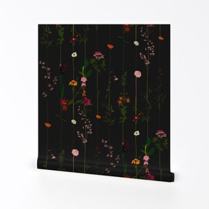 Papel pintado minimalista y elegante - Floral Dark de Crumpetsandcrabsticks - Rollo de papel pintado autoadhesivo extraíble impreso personalizado de Spoonflower