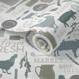 Farmhouse Wallpaper - Sing For Your Supper Gather Round Give Thanks - Custom Printed Removable Self Adhesive Wallpaper Roll by Spoonflower image 3
