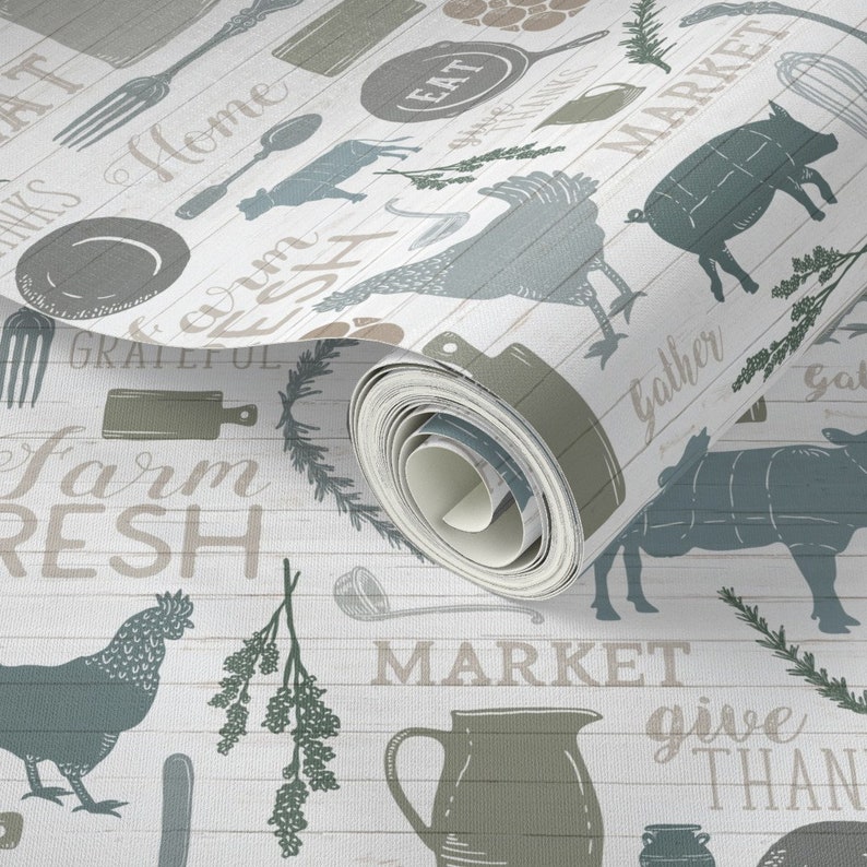 Farmhouse Wallpaper - Sing For Your Supper Gather Round Give Thanks - Custom Printed Removable Self Adhesive Wallpaper Roll by Spoonflower image 3
