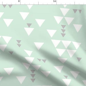 Triangle Fabric - Mint Gray Triangle Fall Custom Fabric By Ivie Cloth Co - Triangle Cotton Fabric by the Yard with Spoonflower