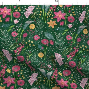 Emerald Forest Floral Fabric - Rich Floral Forest Floor By Scarlette Soleil - Emerald Forest Cotton Fabric By The Yard With Spoonflower