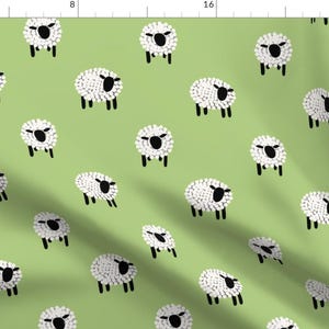 Cute Sheep Fabric - Sheep On Green by unasomerville -  Farm Animals Boho Whimsical Green Sheep Nursery Fabric by the Yard by Spoonflower