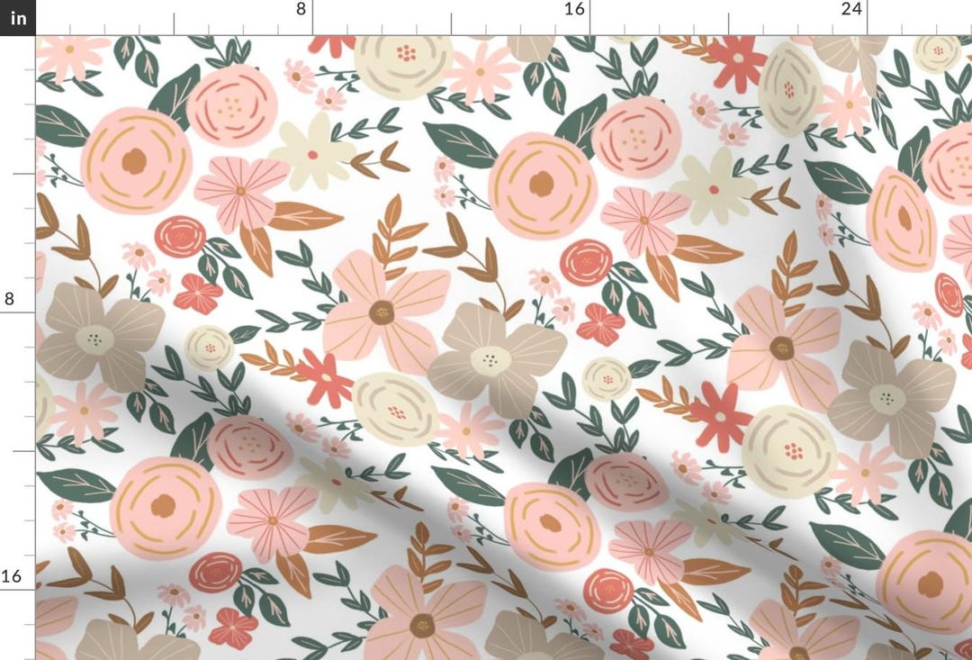 Blush Pink Floral Spring Cute Fabric - Vintage Neutral Florals by ...