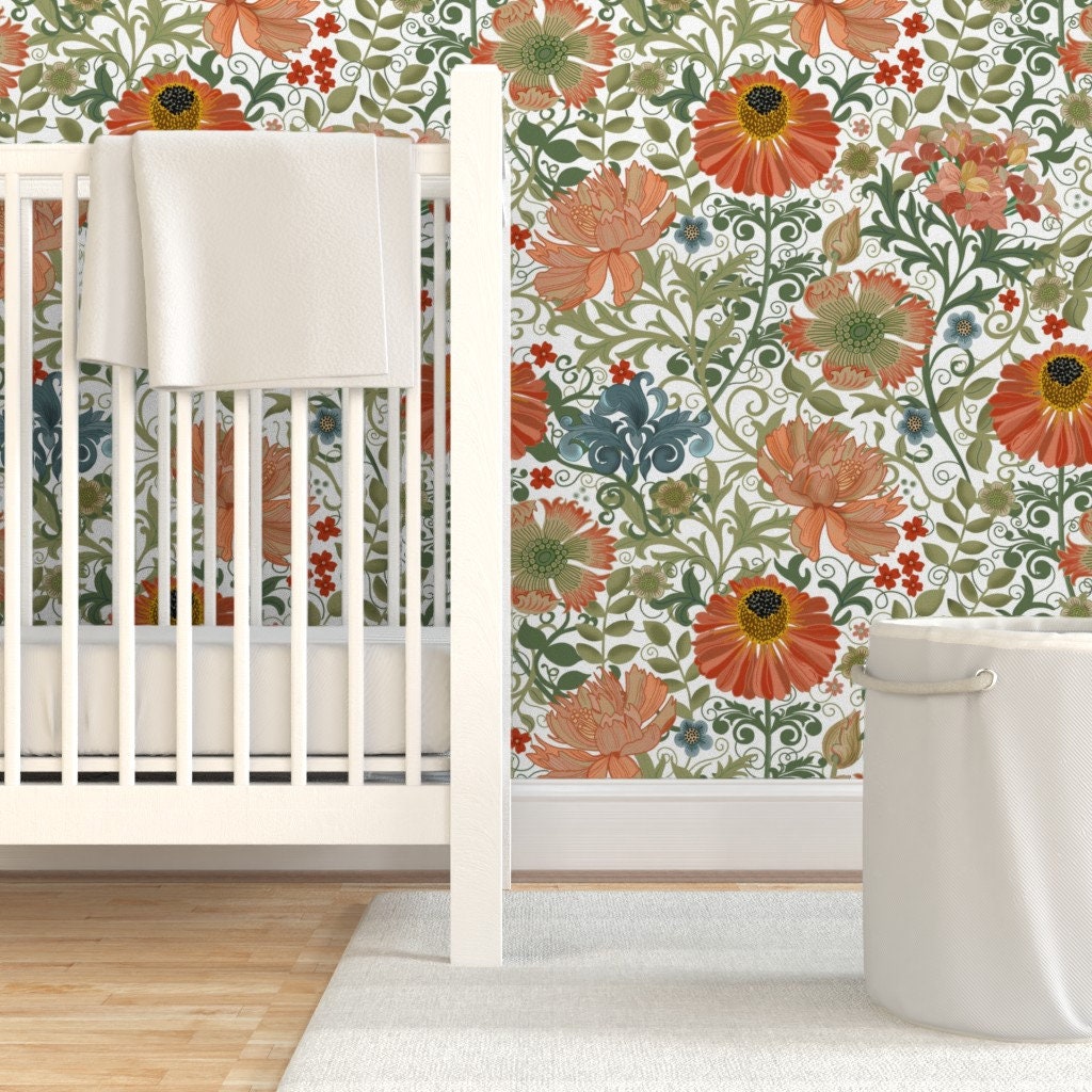 Victorian Style Floral Wallpaper Le Jardin Art Nouveau White Etsy