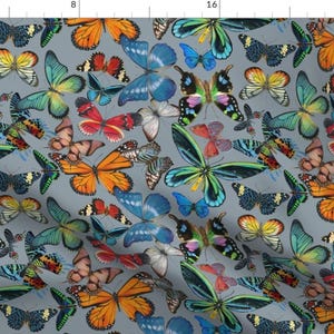 Butterfly Painting Fabric - Butterfly Bounty On Gray By Angelaanderson Monarch Swallowtail - Cotton Fabric By The Yard With Spoonflower