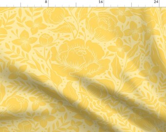Yellow Floral Fabric - Peonies Damask by whimsical_brush - Monochromatic Pastel Spring Summer English Fabric by the Yard by Spoonflower