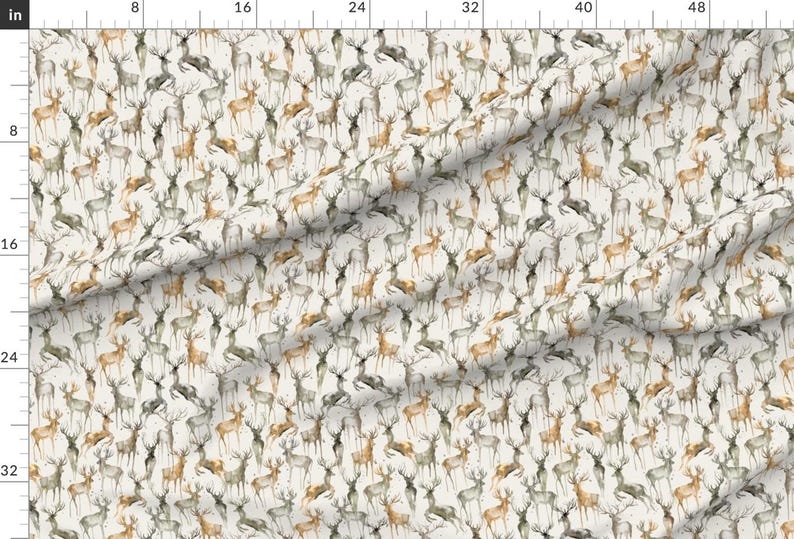 Deer Fabric - Wintery Deers Watercolor Beige By Ninola-Design - Watercolor Forest Rustic Animals Cotton Fabric By The Yard With Spoonflower image 2
