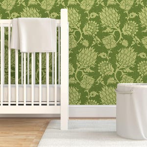 Green Damask Wallpaper - Contessa Vert By Willowlanetextiles - Vintage Custom Printed Removable Self Adhesive Wallpaper Roll by Spoonflower image 6