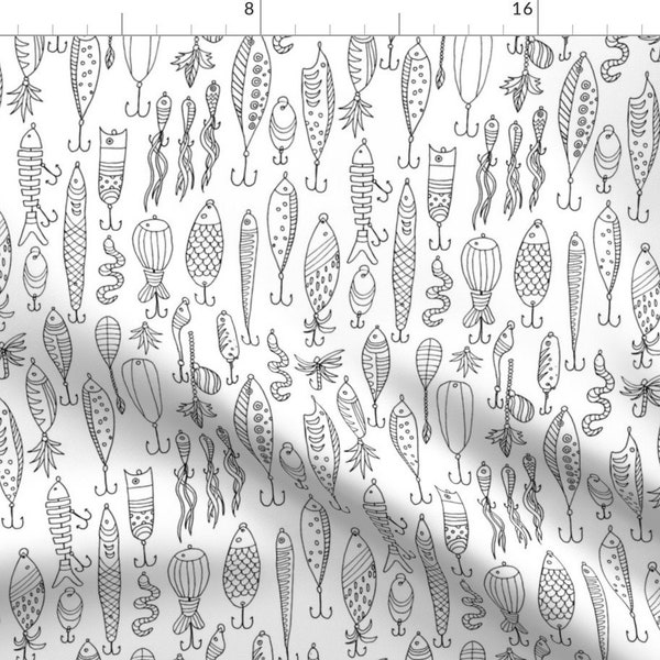 Fishing Lures Fabric - Gone Fishing! By Snowflower - Fishing Lures Coloring Book Black and White Cotton Fabric By The Yard With Spoonflower