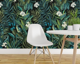 Tropical Wallpaper - Moody Tropical - Extra Large - Dark By Fernlesliestudio - Palms Removable Self Adhesive Wallpaper Roll by Spoonflower