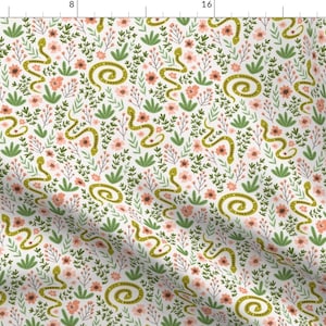 Snake Fabric - Flowers And Snakes By Alenkakarabanova- Snake Floral Summer Spring Home Upholstery Cotton Fabric By The Yard With Spoonflower