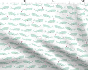 Whale Fabric - Whales In Love By Martamunte - Kids Nautical Whale Ocean Beach Summer Cotton Fabric By The Yard With Spoonflower