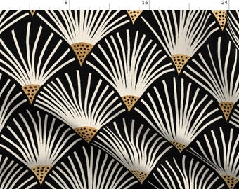 Art Deco Fabric - Charleston by amy_maccready - 1920s Fans Black Cream Gold Geometric Elegant Fabric by the Yard by Spoonflower