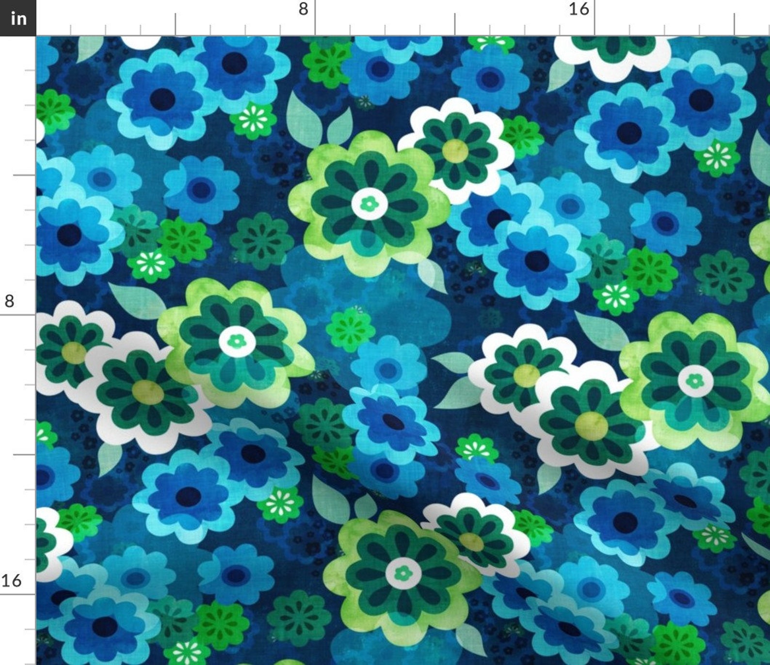 Jewel Tone Fabric Retro Daisy Green by Adenaj Jewel Tone Etsy