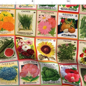 Multicolor Fabric - Vintage Seed Packets by louisehenderson -  Gardening Seeds Vintage Flowers Plants Fabric by the Yard by Spoonflower