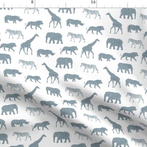 Blue Safari Animals Pattern Fabric - Safari Animals - Dusty Blue By Littlearrowdesign - Tropical Cotton Fabric By The Yard With Spoonflower