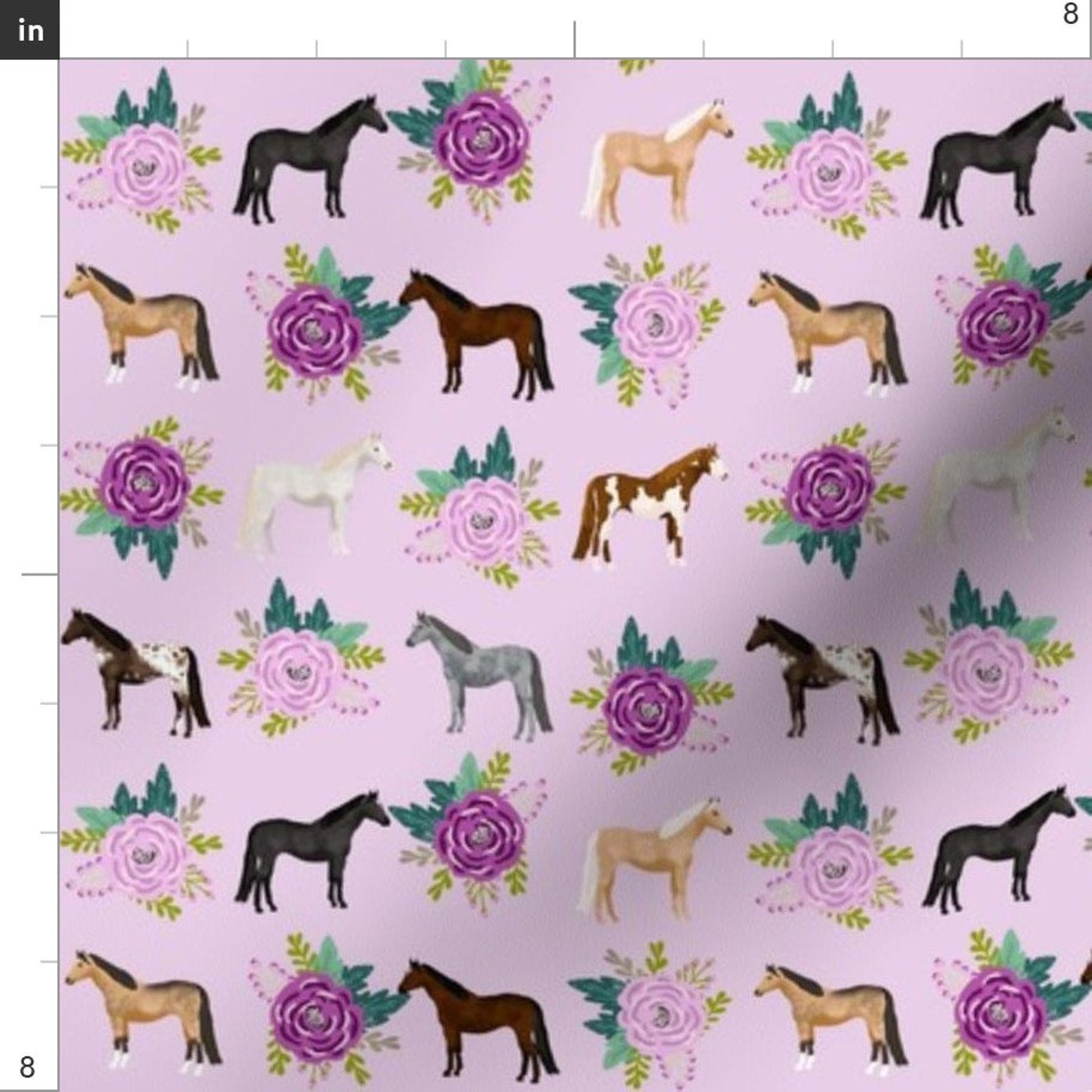 Floral Horse Fabric Horse Flowers Horses Riding Lovers Mixed Etsy
