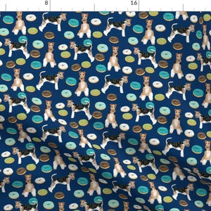 Wire Fox Terrier Fabric - Wire Fox Terriers Dog Breed Donuts Navy Blue By Petfriendly - Donut Dog Cotton Fabric by the Yard with Spoonflower