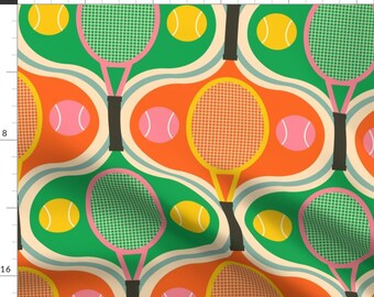 Geometric Tennis Fabric - Retro Tennis Rackets by happywolfoffortune - Bold Sports Retro Game Ogee Racket Fabric by the Yard by Spoonflower