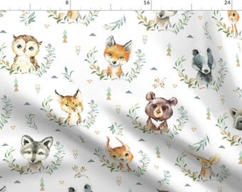 Woodland Animals Fabric - Woodland Baby Nursery Fabric Larger By Gingerlous - Forest Babies Animal Baby Nursery Fabric With Spoonflower