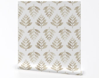 Tropical Leaves Wallpaper - Lau (Leaf) - Silver By Nick Neuman - Leaves Custom Printed Removable Self Adhesive Wallpaper Roll by Spoonflower