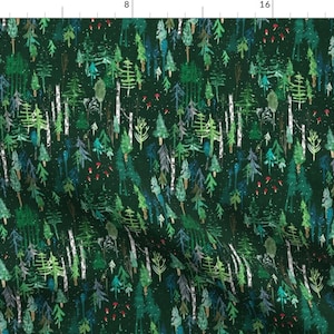 Forest Fabric - Noël Forest (Green) By Nouveau Bohemian - Forest Woodland Trees Modern Nursery Cotton Fabric By The Yard With Spoonflower
