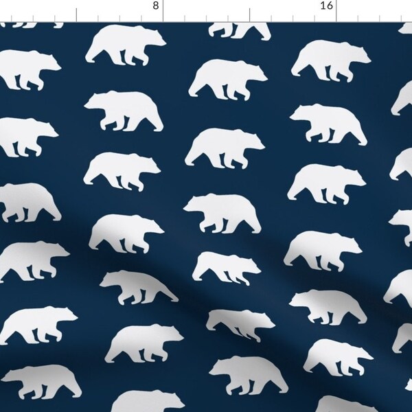 Navy Bear Fabric - Bear Hike Navy By Buckwoodsdesignco - Woodland Nursery Decor Cotton Fabric By The Yard With Spoonflower