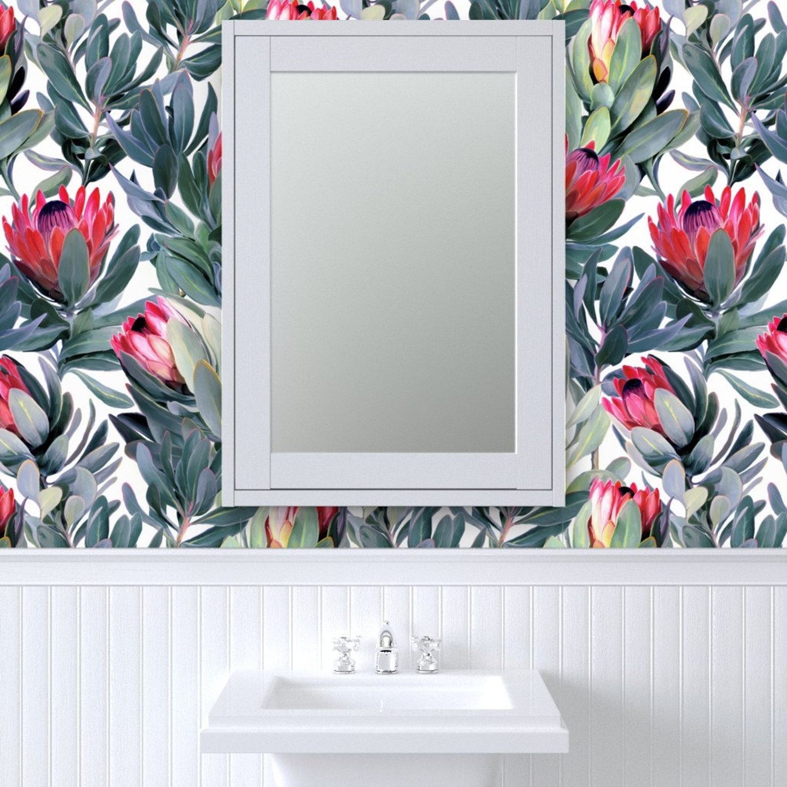 Proteas Wallpaper Painted Protea Pattern On White By Micklyn | Etsy
