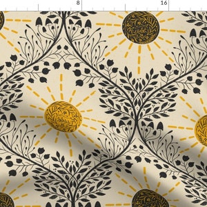 Retro Boho Sun Fabric - The Sun by denesannadesign - Retro Sun Mushroom Organic Mushrooms Sunshine Ogee Fabric by the Yard by Spoonflower