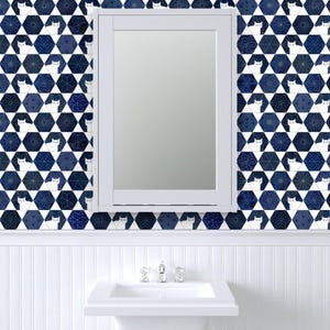 Cats Wallpaper - Sashiko Cats By Patricia Lima - Navy White Geometric Hexagon Kitten Removable Self Adhesive Wallpaper Roll by Spoonflower image 8