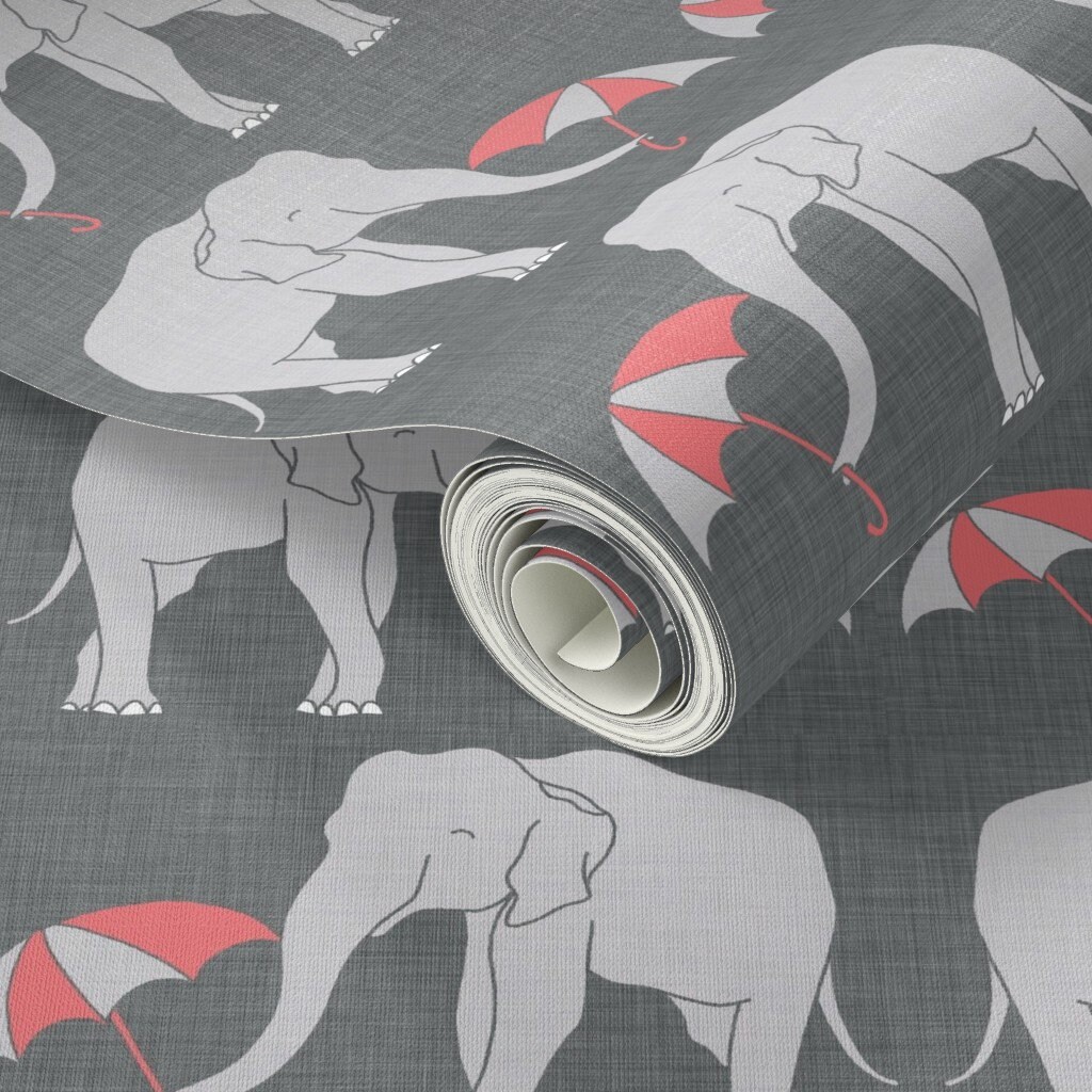 Elephant Wallpaper Elephant and Umbrella Coral by Holli - Etsy