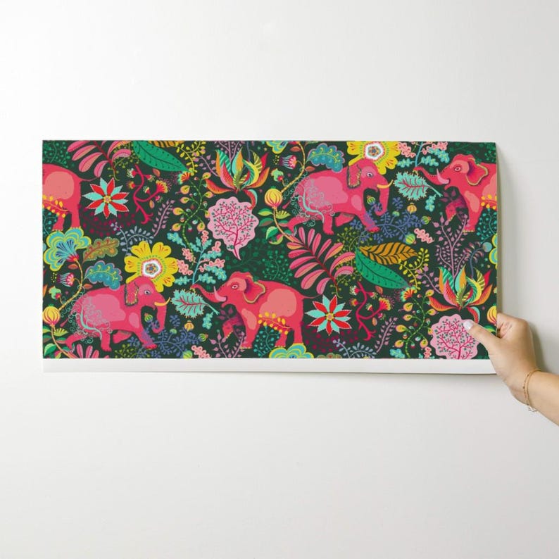Jungle Wallpaper - Floral Jungle Elephant By Miraparadies - Bohemian Green Pink Summer Removable Self Adhesive Wallpaper Roll by Spoonflower image 9