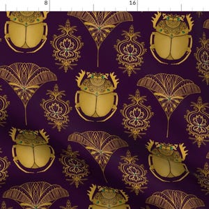 Egyptian Art Deco Fabric - Yellow Scarabs by ella_frieda - Scarab Beetle Purple Yellow Bugs Art Deco Egypt Fabric by the Yard by Spoonflower