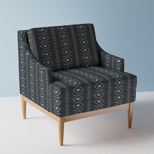 Bohostripe bekledingsstof - Boho Diamond Stripe van k_hackl - Denimblauwe crème boho verweerde stof op maat gesneden met lepelbloem
