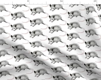 Possum Fabric - Possum By Rachel Wilson - Possum Woodland Nature Wildlife Gray Black Blush White Cotton Fabric By The Yard With Spoonflower