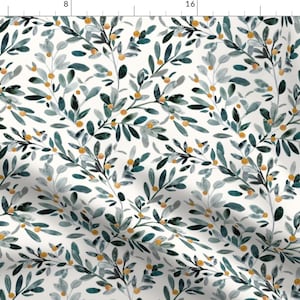 Berries Fabric - Spring Greenery By Crystal Walen - Green White Winter Foliage Orange Berries Cotton Fabric By The Yard With Spoonflower