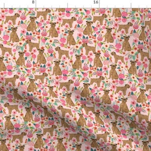 Griffon Dog Fabric - Brussels Griffon Dog Floral Vintage Les Fleurs by Petfriendly - Pink Dog Cotton Fabric by the Yard with Spoonflower