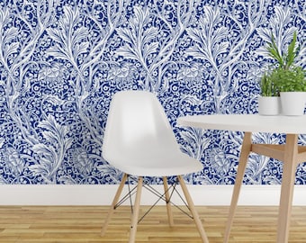 Victorian Wallpaper - Blue White By Peacoquettedesigns - Custom Printed Removable Self Adhesive Wallpaper Roll by Spoonflower