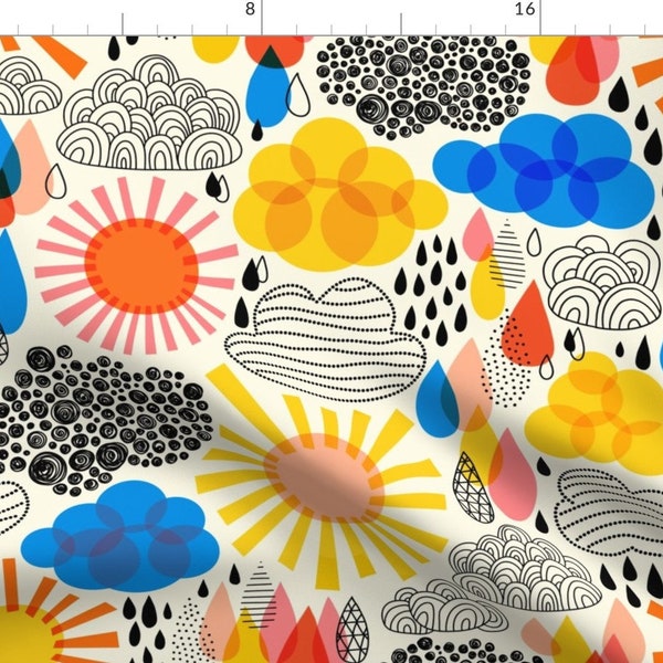 Weather Fabric -The Sun Always Shines Above The Clouds By Sandra Hutter Designs - Clouds Rain Sun Cotton Fabric By The Yard With Spoonflower