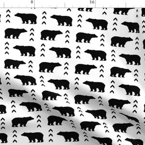 Bears Fabric - Bear Black And White Custom Fabric By Charlotte Winter - Bears Cotton Fabric By The Yard with Spoonflower