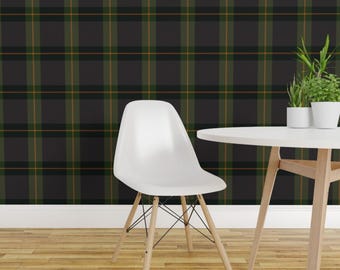 Dark Green Plaid Peel and Stick Wallpaper - Victorian Navy Tartan Preppy Check - Removable Wall Decor Art - Hunter Plaid by laura_nisbet_art