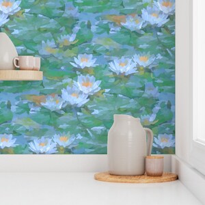 Impressionist Wallpaper Misty Victorian Lotus by yogiyarntailandme Lily Pad Removable Peel and Stick Wallpaper by Spoonflower image 7