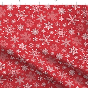 Holidays Fabric - Snowflakes Christmas Holiday Red By Caja Design - Holidays Cotton Fabric By The Yard With Spoonflower