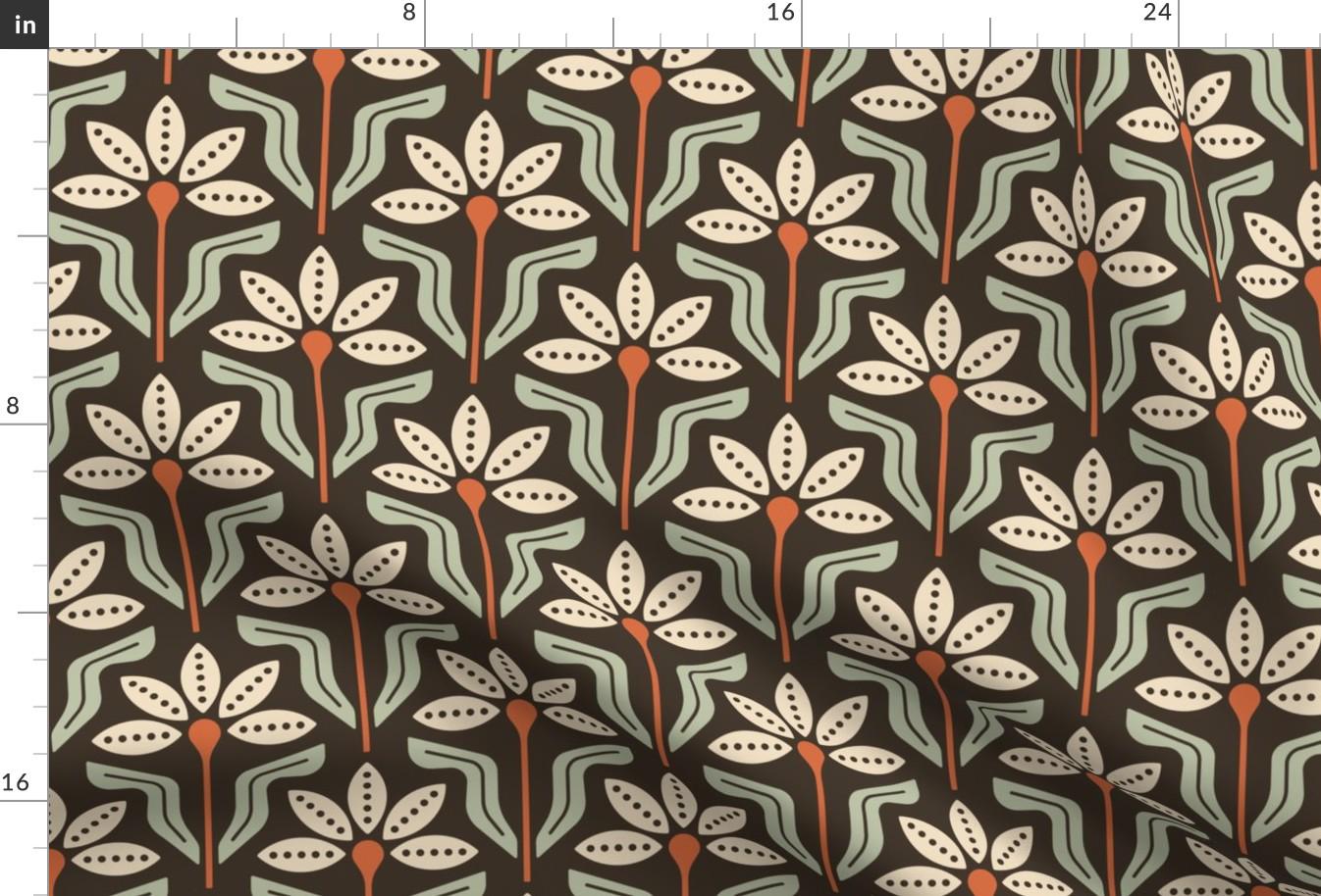 Brown Fabric - Vintage Retro Floral by Khakifinch - Flower Vintage