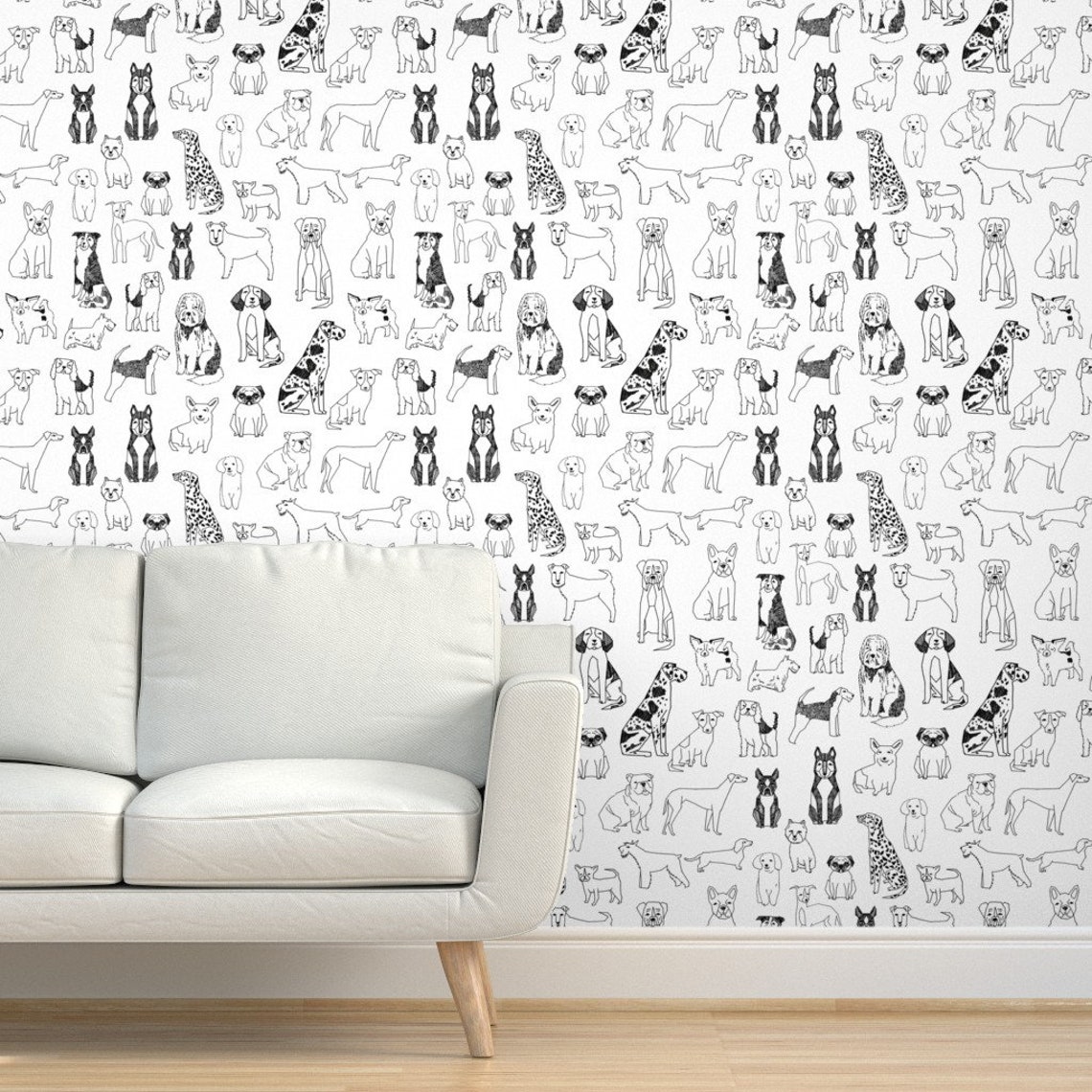 Dogs Wallpaper Black and White Illustration Pet by Andrea Etsy