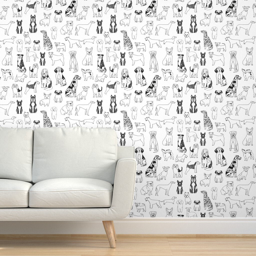 Dogs Wallpaper Black and White Illustration Pet by Andrea Etsy